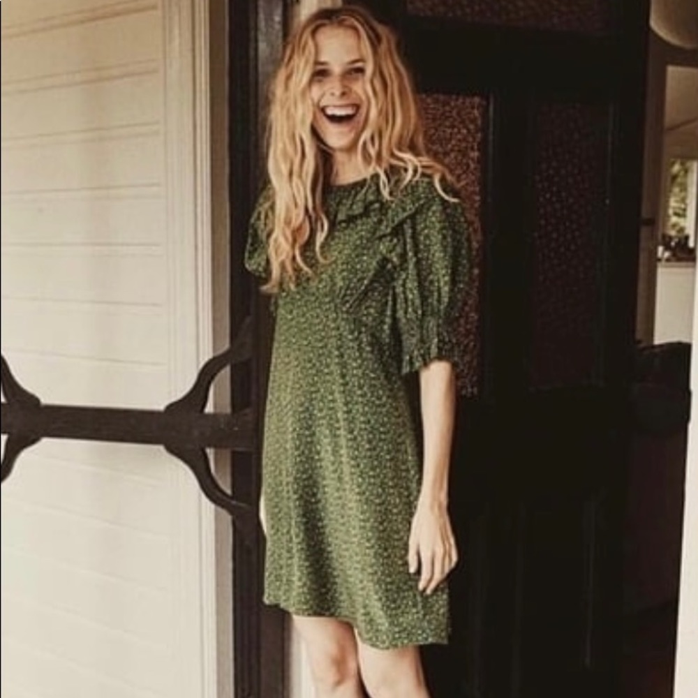 DOEN baudoin green martha’s garden mini dress 100% silk, medium, worn once